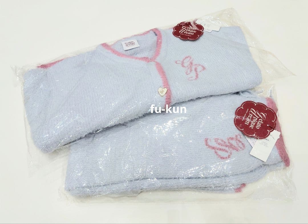 【新品・未開封】ラメフェザーカーディガン&ロングパンツセット ライトブルー