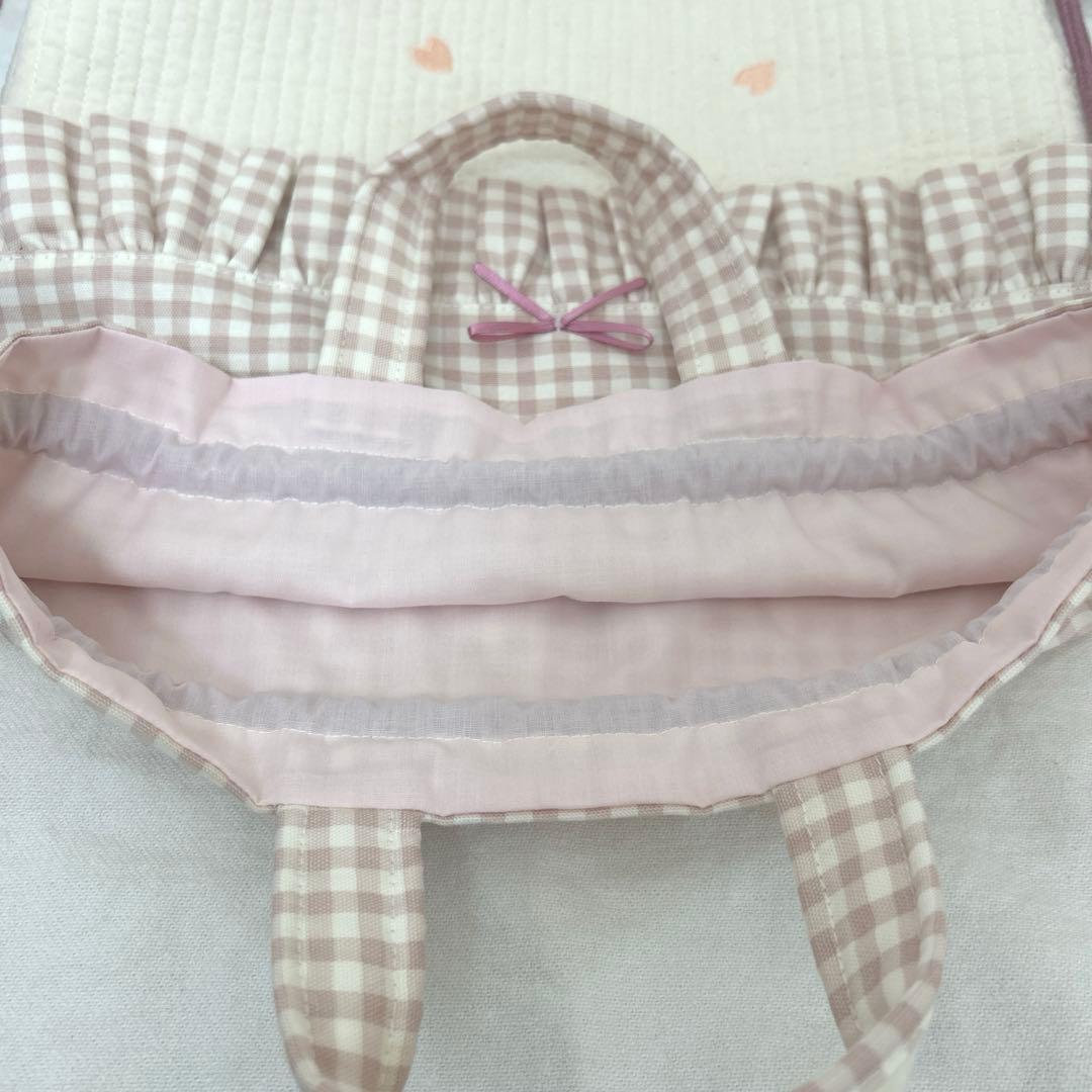 入園入学3点セット　【白地ピンクハートヌビ×くすみピンク】　手提げ　女の子
