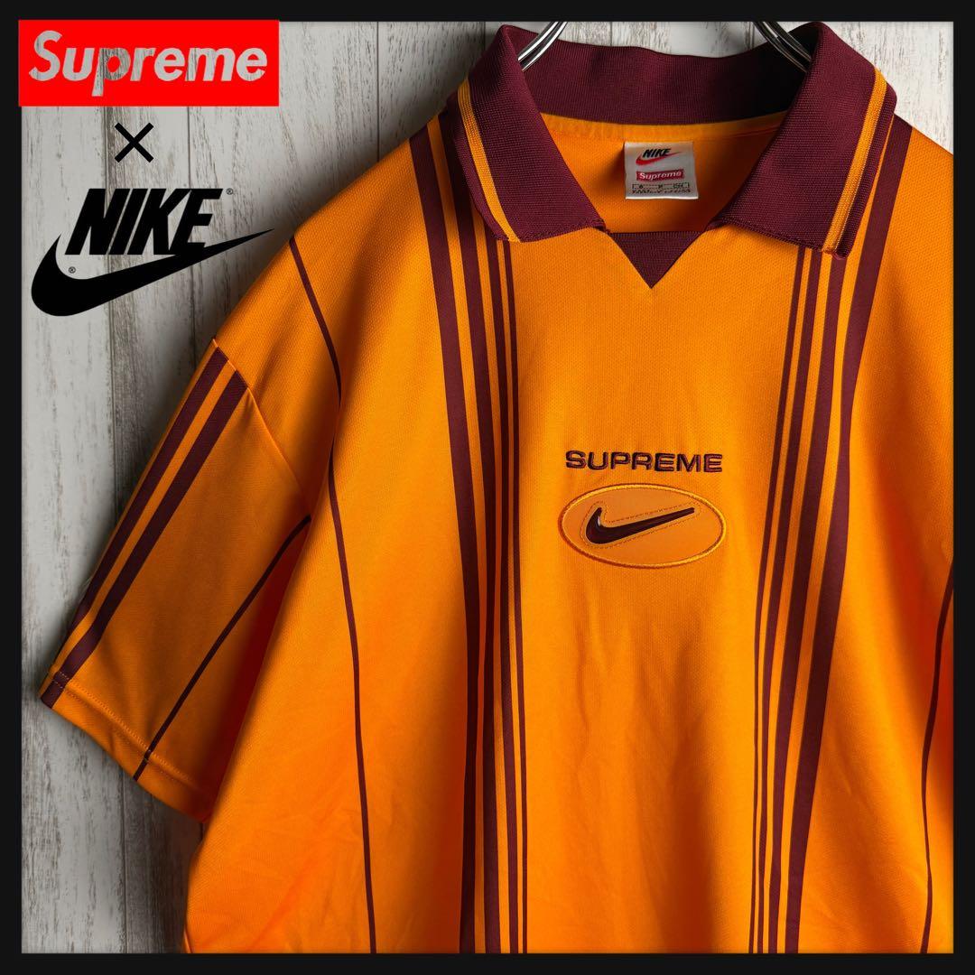 【限定コラボ】シュプリーム×ナイキ☆刺繍ロゴ入りサッカーシャツ　美品