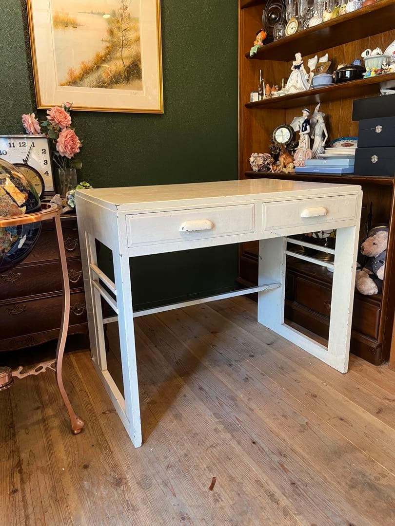 学習机 昭和レトロ 当時物 インテリア アンティーク ホワイト 白 ビンテージ