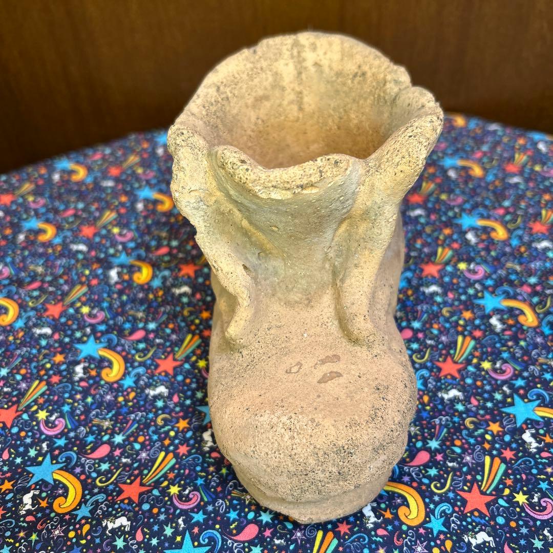 レア ワンダーデコールテラコッタ色ストーンオブジェシューズ型フラワーポット穴有り