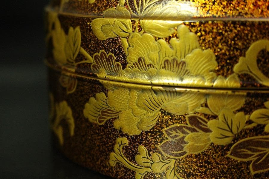 古美術 纏枝蓮花紋 蒔絵 蓋物 時代物 美品(K-A752)