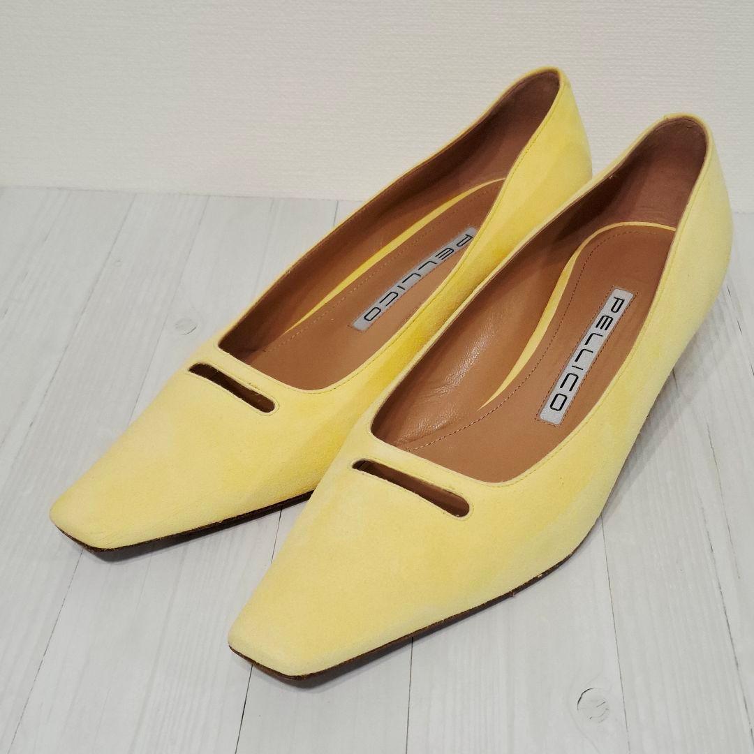 PELLICO ペリーコ スクエアトゥパンプス 25cm イエロー4cm美品