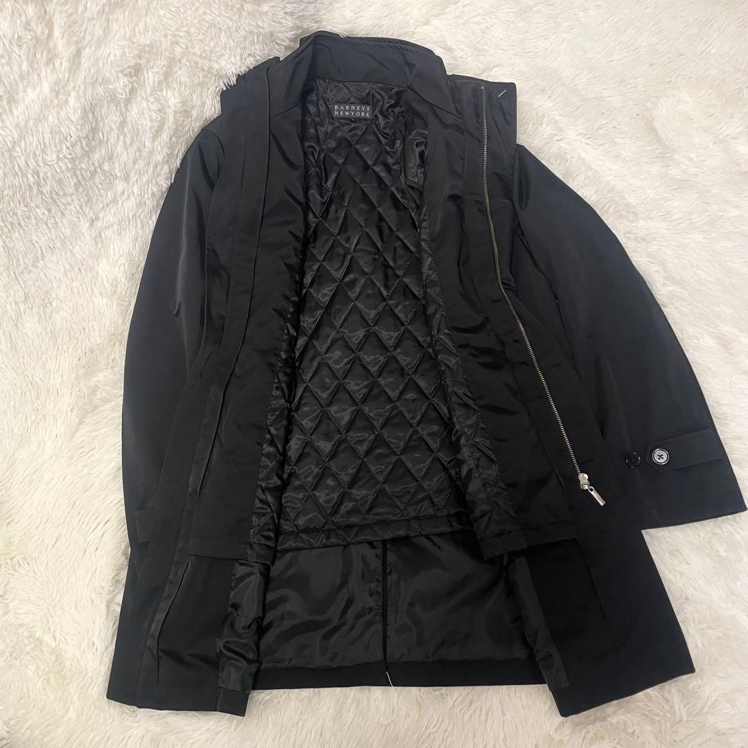 BARNEYS NEWYORKメンズ ステンカラーコート 中綿ライナー付き 黒