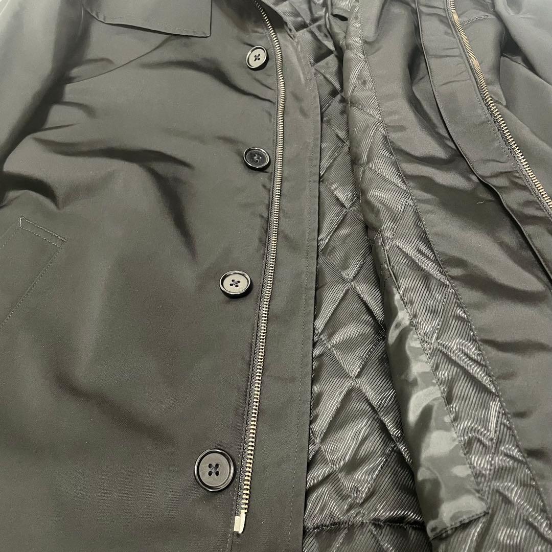 BARNEYS NEWYORKメンズ ステンカラーコート 中綿ライナー付き 黒