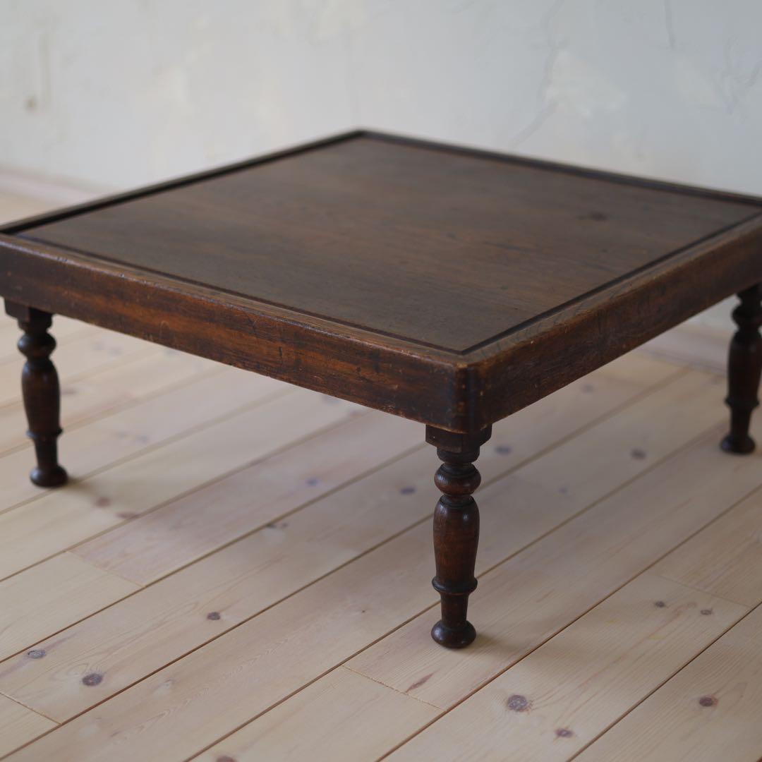 【アンティーク調】木製 正方形 折りたたみローテーブル（ダークブラウン）