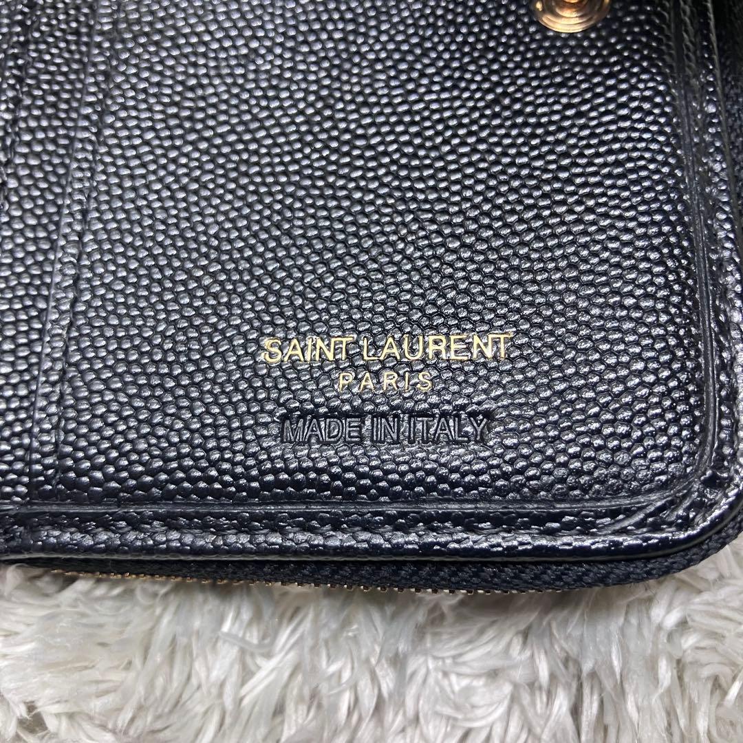 美品✨ サンローラン 二つ折り財布 カサンドラ キャビアスキンYSL Vステッチ