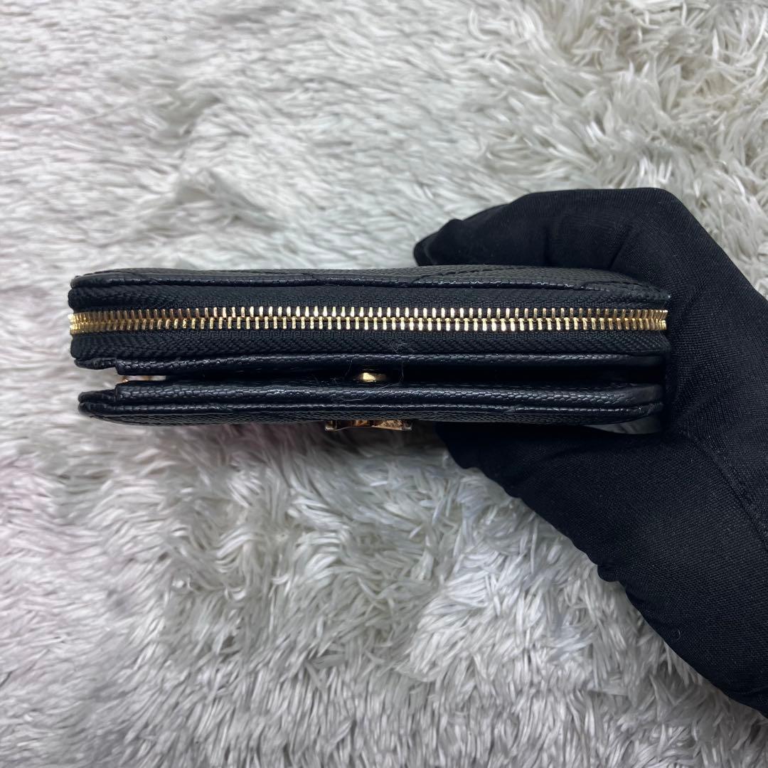 美品✨ サンローラン 二つ折り財布 カサンドラ キャビアスキンYSL Vステッチ