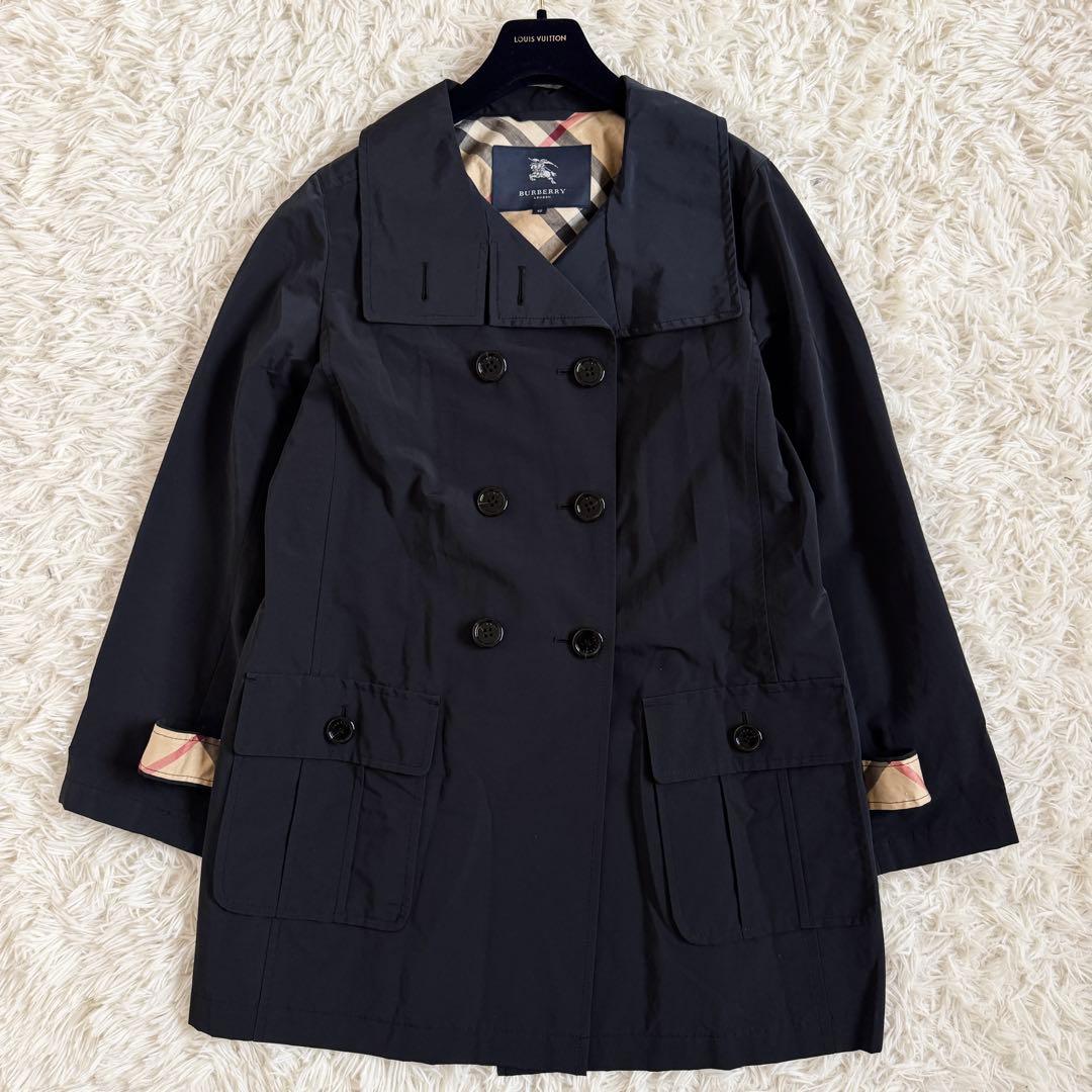 美品　大きいサイズ2XL バーバリーロンドン　トレンチコート　ノバチェック　黒