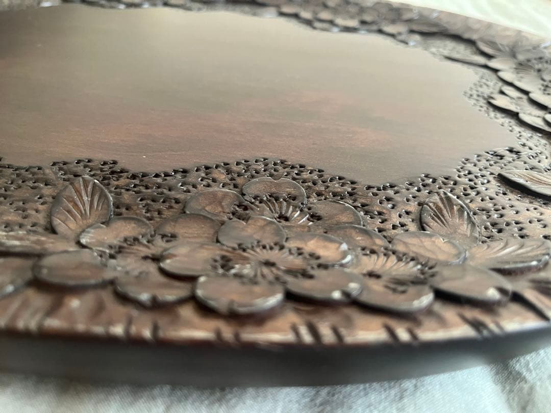 軽井沢彫り　手付楕円　桜縁彫　トレー　大坂屋家具店