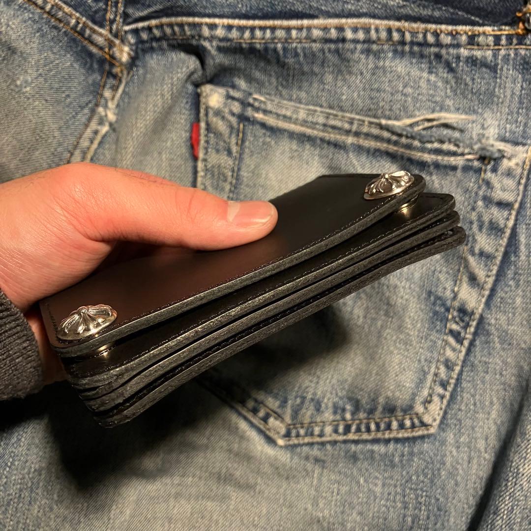 お札が折れない！ミドルトラッカーウォレット クロスボールコンチョ シルバー925