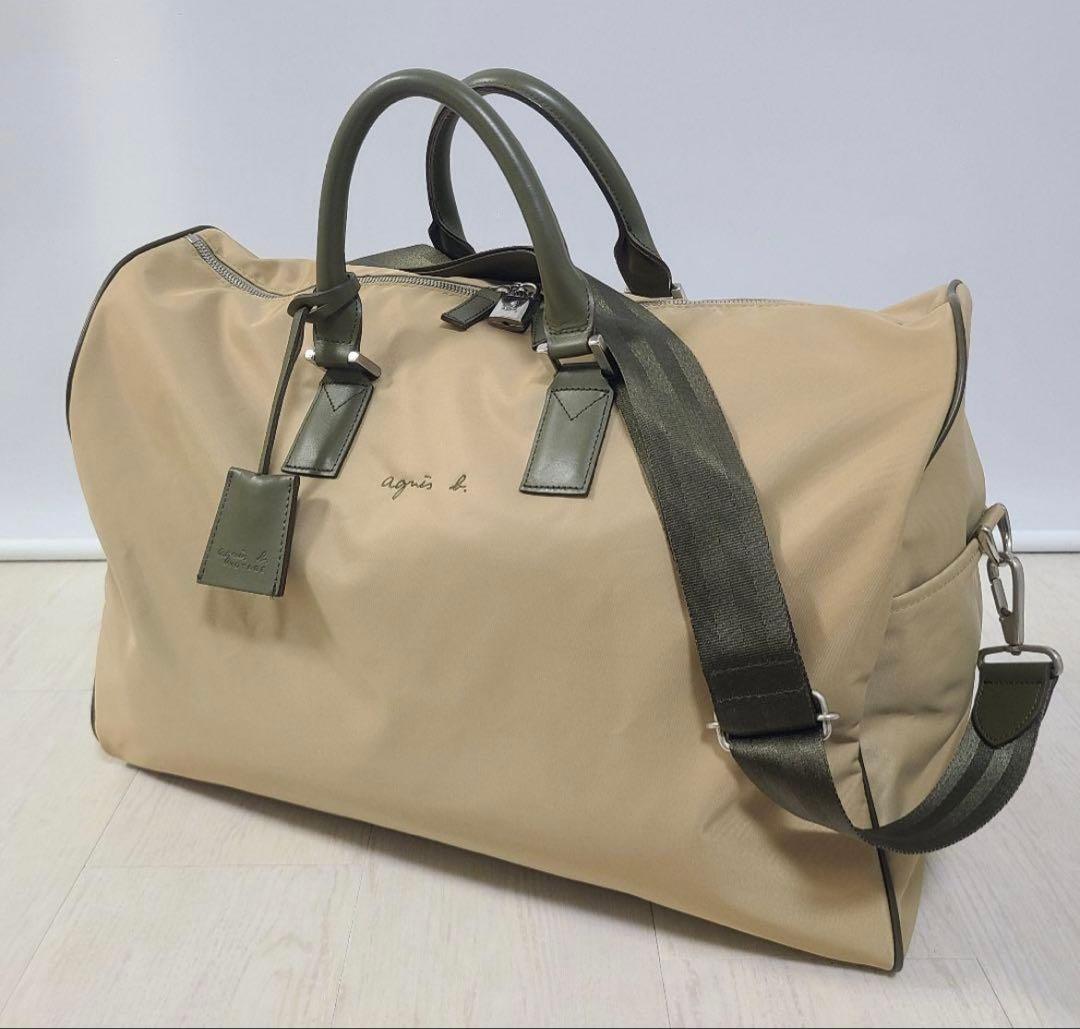 アニエスベー ボストンバッグ 2way ベージュ　ナイロン　レザー