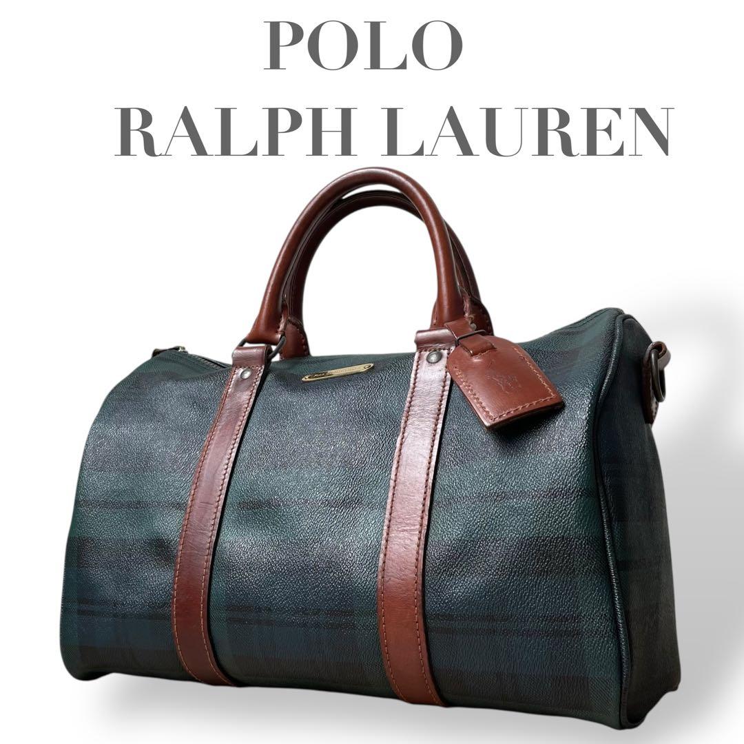 ポロラルフローレン☆ブラックウォッチ チェック ボストンバッグ PVC レザー