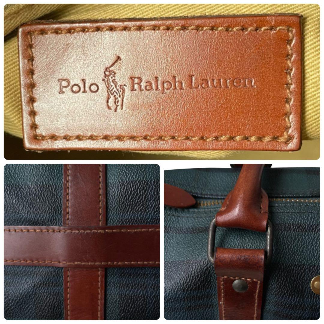 ポロラルフローレン☆ブラックウォッチ チェック ボストンバッグ PVC レザー