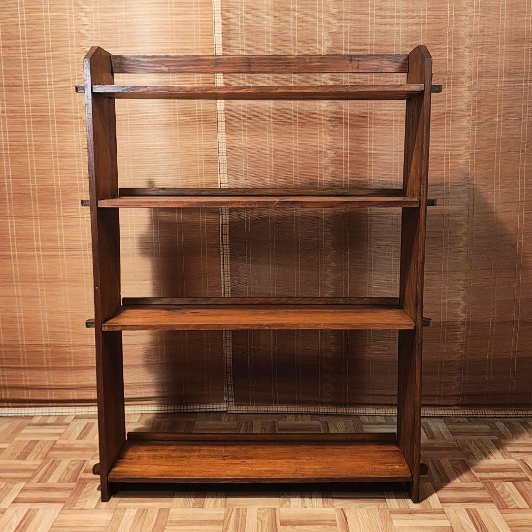 楔本棚4段　木製棚　オープンラック　昭和レトロ　古家具
