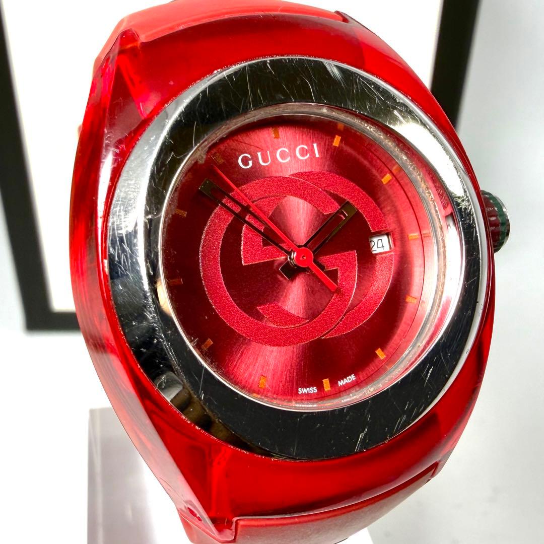 【稼働品/付属品あり】グッチ シンク 137.3 腕時計 デイト シェリーライン