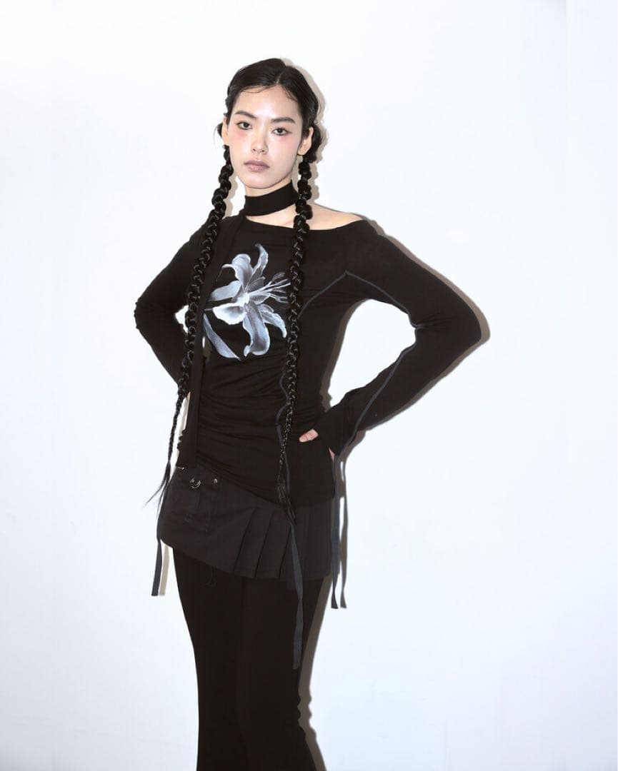トップス elfelfelfarchives LILY SCARF TOP Black