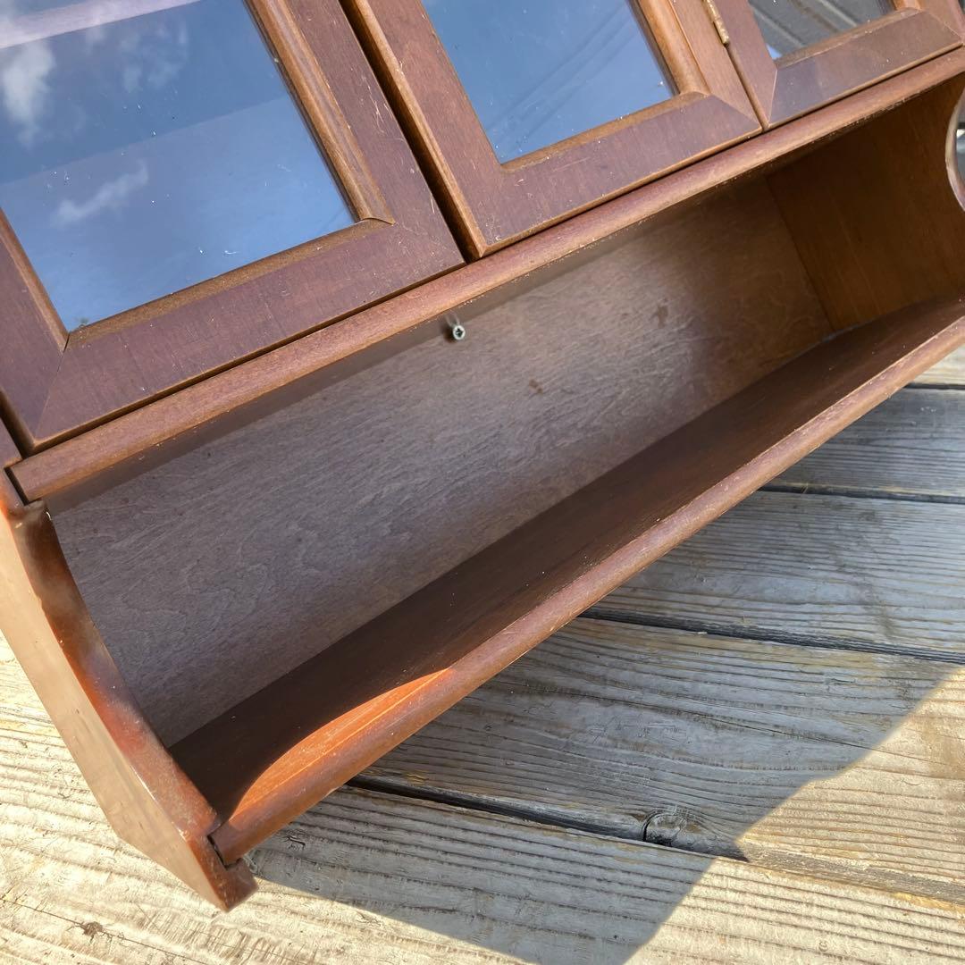 アンティーク 木製ガラス観音開き扉キャビネット 壁掛けラック コレクションケース