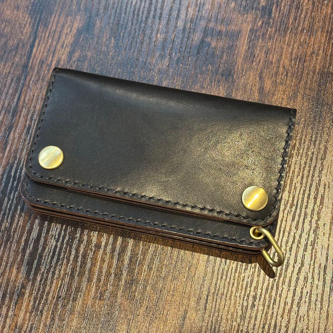 栃木レザー　ミドル　トラッカーウォレット　茶芯ブラック　3層