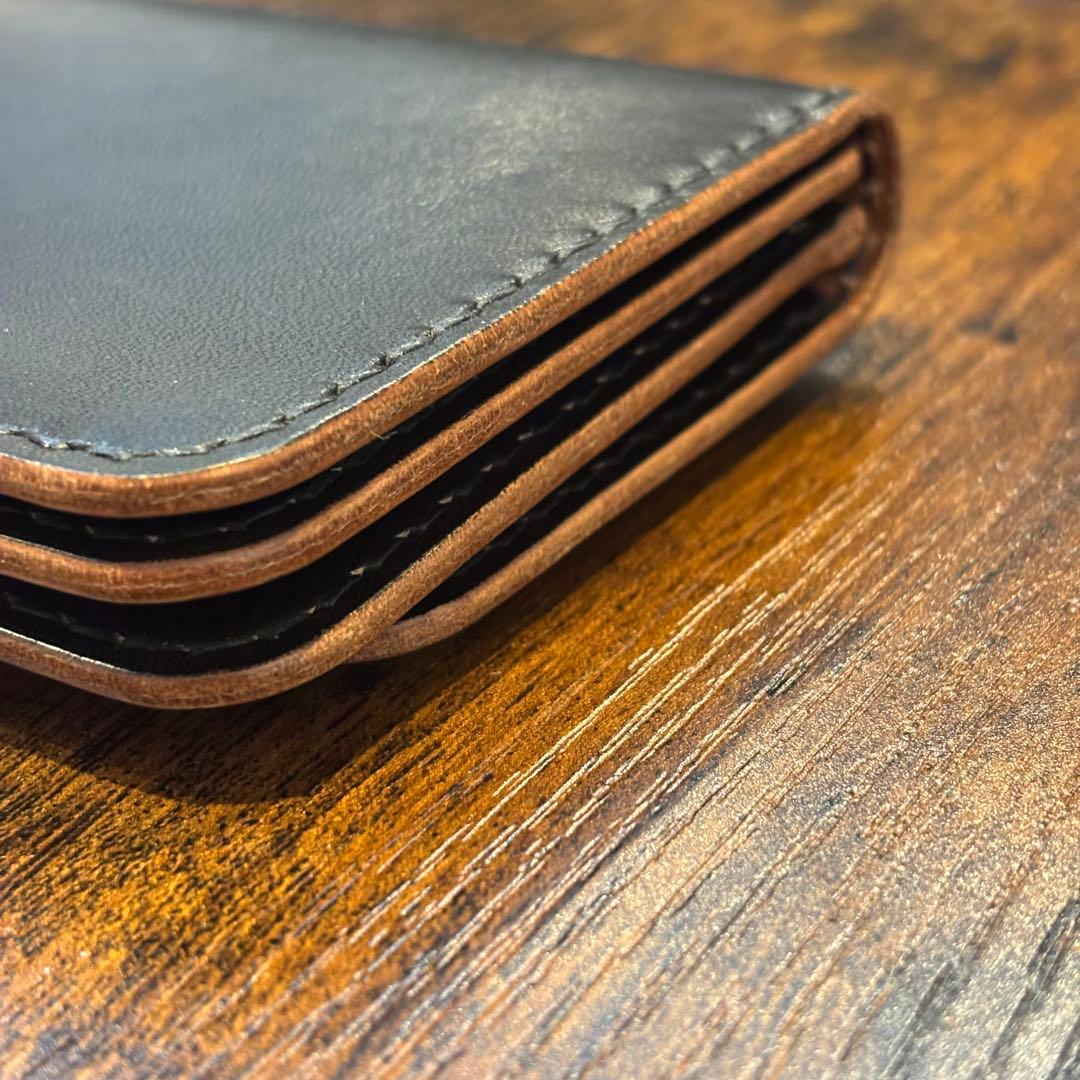 栃木レザー　ミドル　トラッカーウォレット　茶芯ブラック　3層