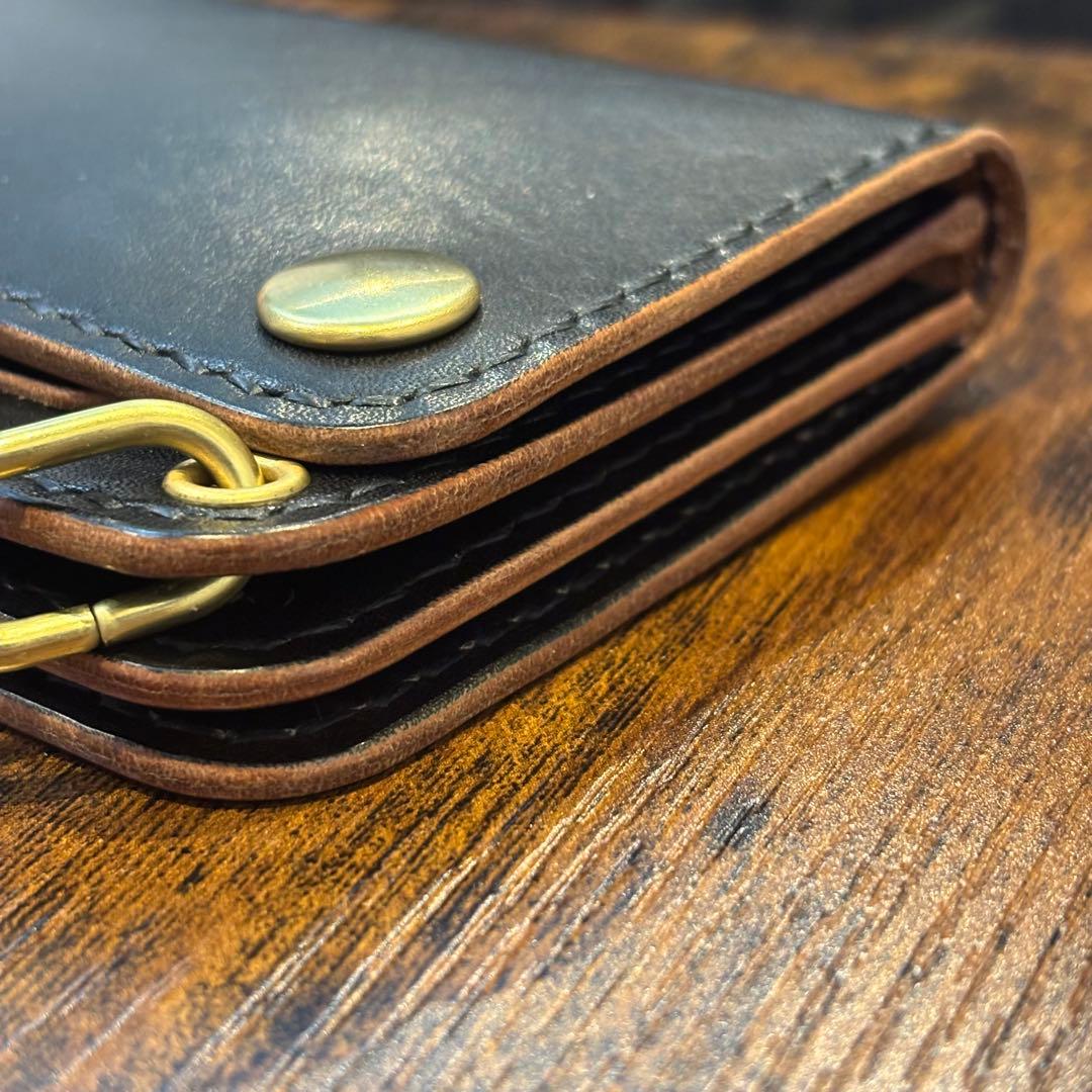 栃木レザー　ミドル　トラッカーウォレット　茶芯ブラック　3層