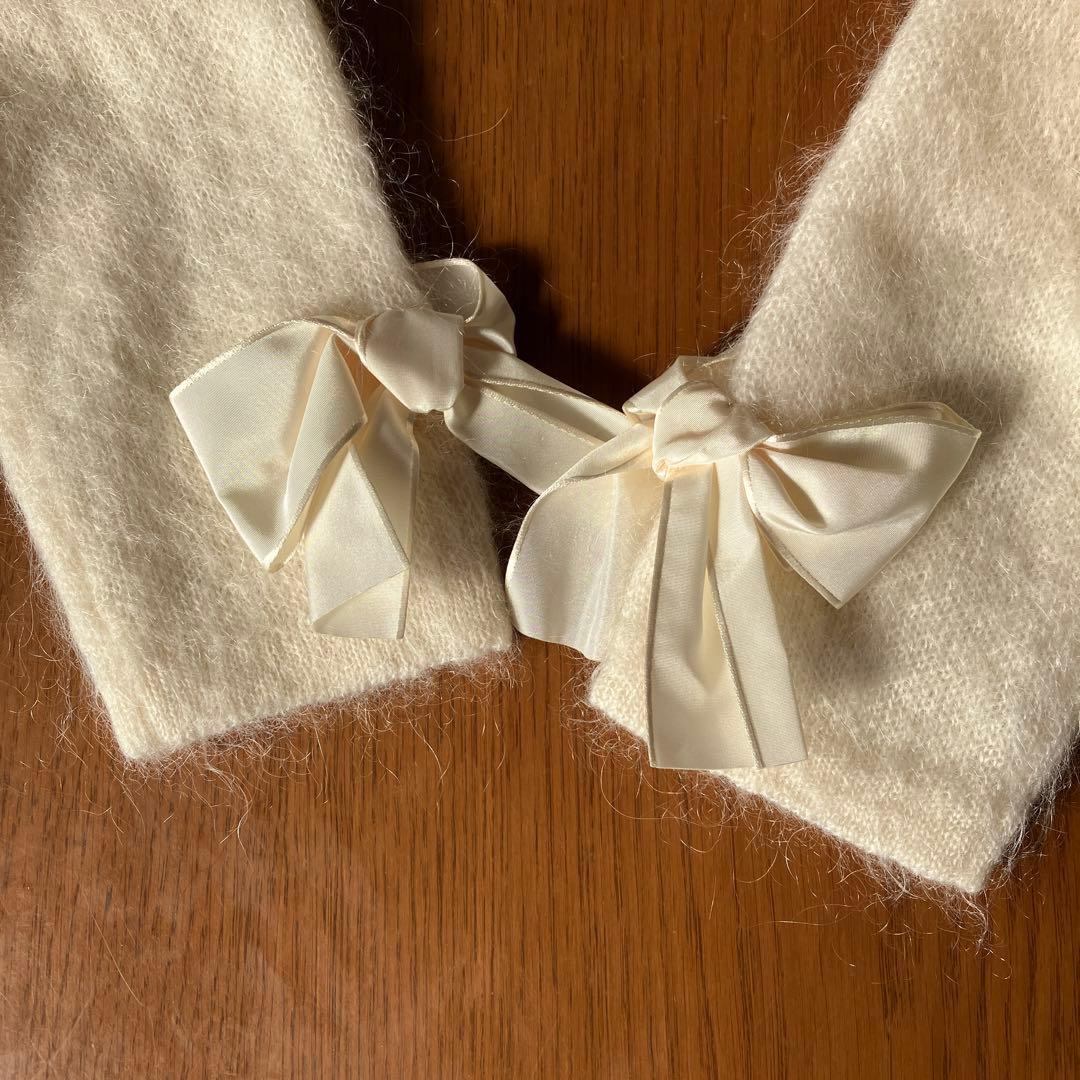 ピンクハウス　アイボリー リボン付き 長袖ニットセーター