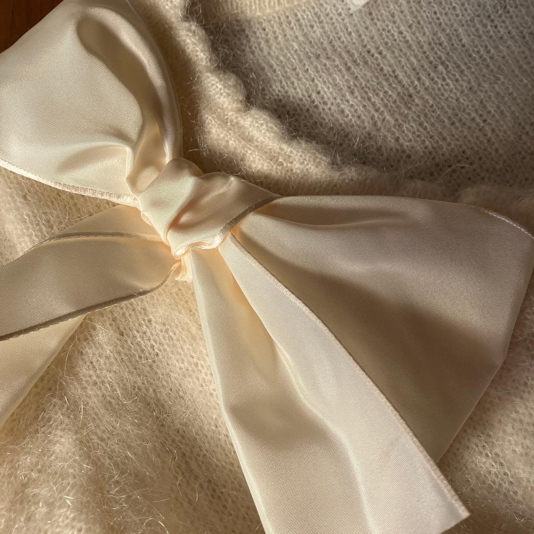 ピンクハウス　アイボリー リボン付き 長袖ニットセーター