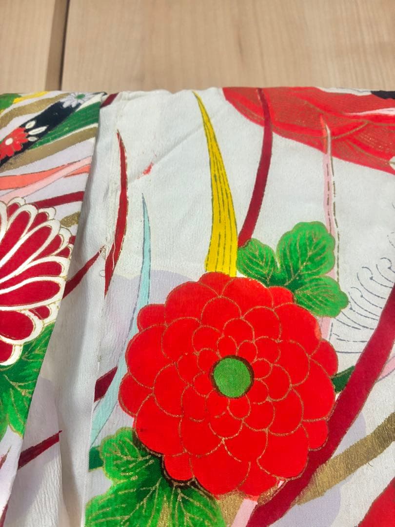 七五三 女の子 着物セット 白地 菊柄 流水模様