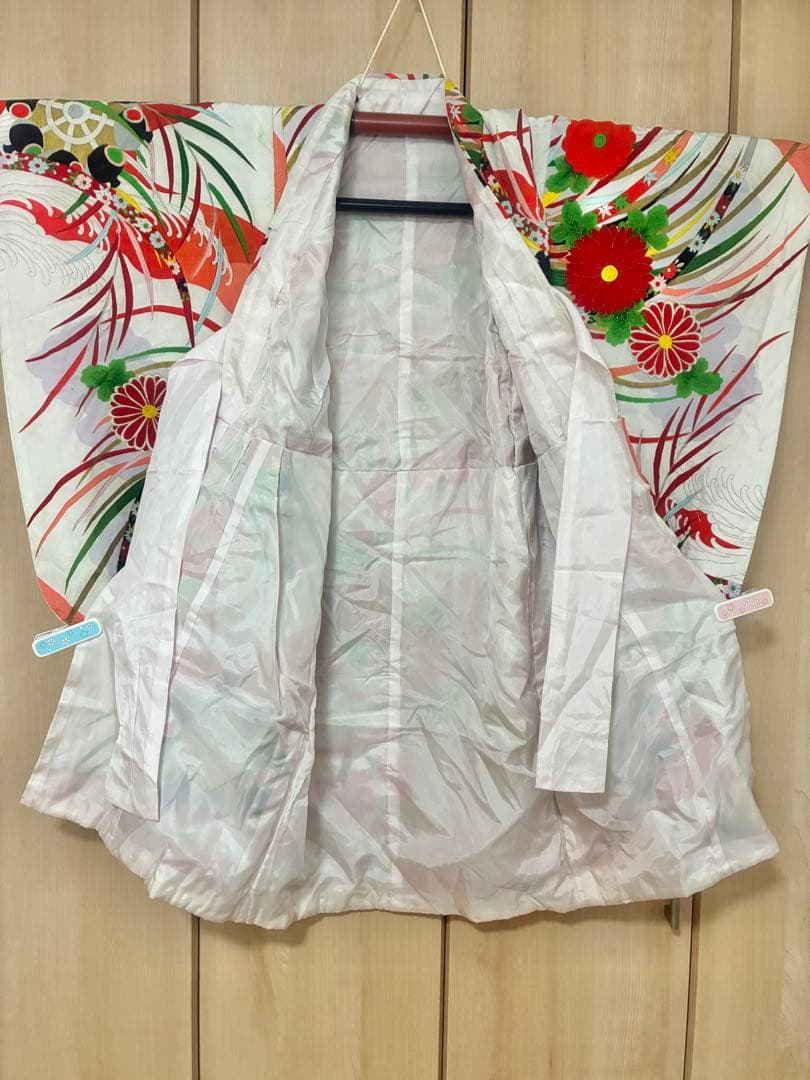 七五三 女の子 着物セット 白地 菊柄 流水模様