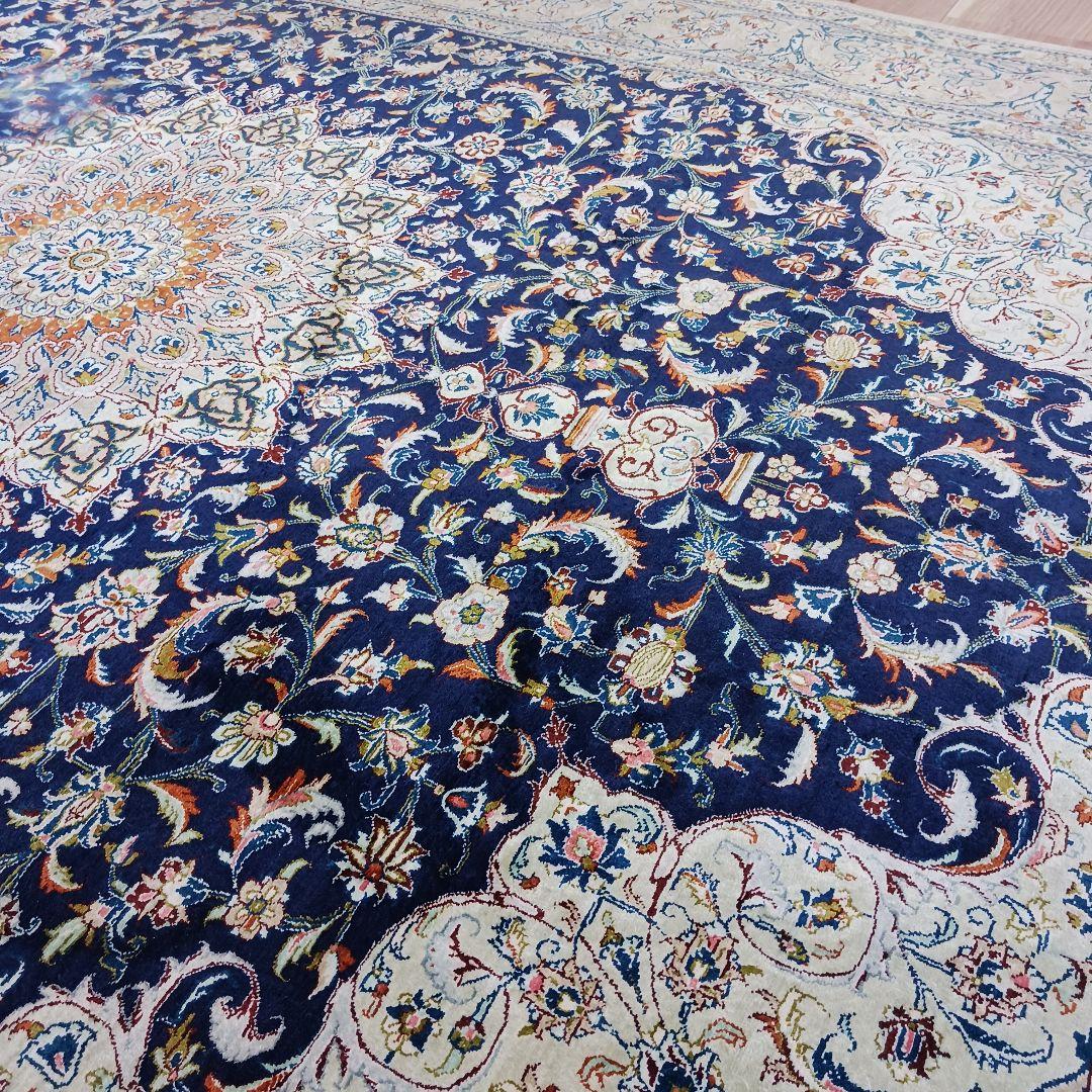 Y3254 高級ペルシャ絨毯 カシャーン シルク100% 工房サイン 手織り