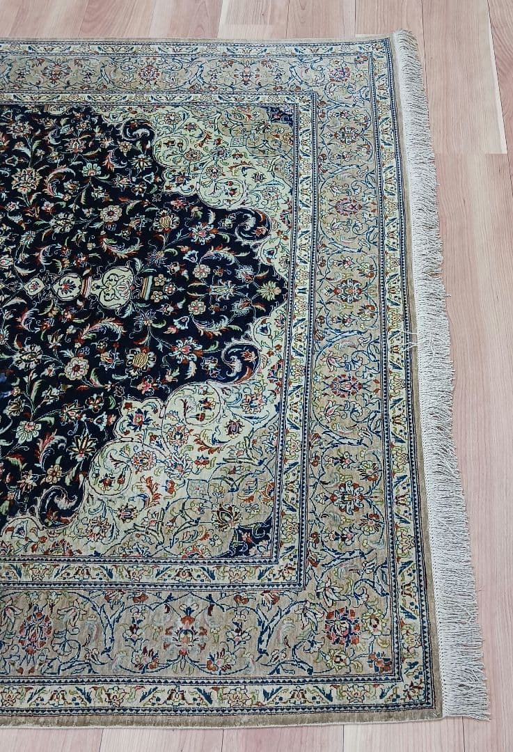 Y3254 高級ペルシャ絨毯 カシャーン シルク100% 工房サイン 手織り