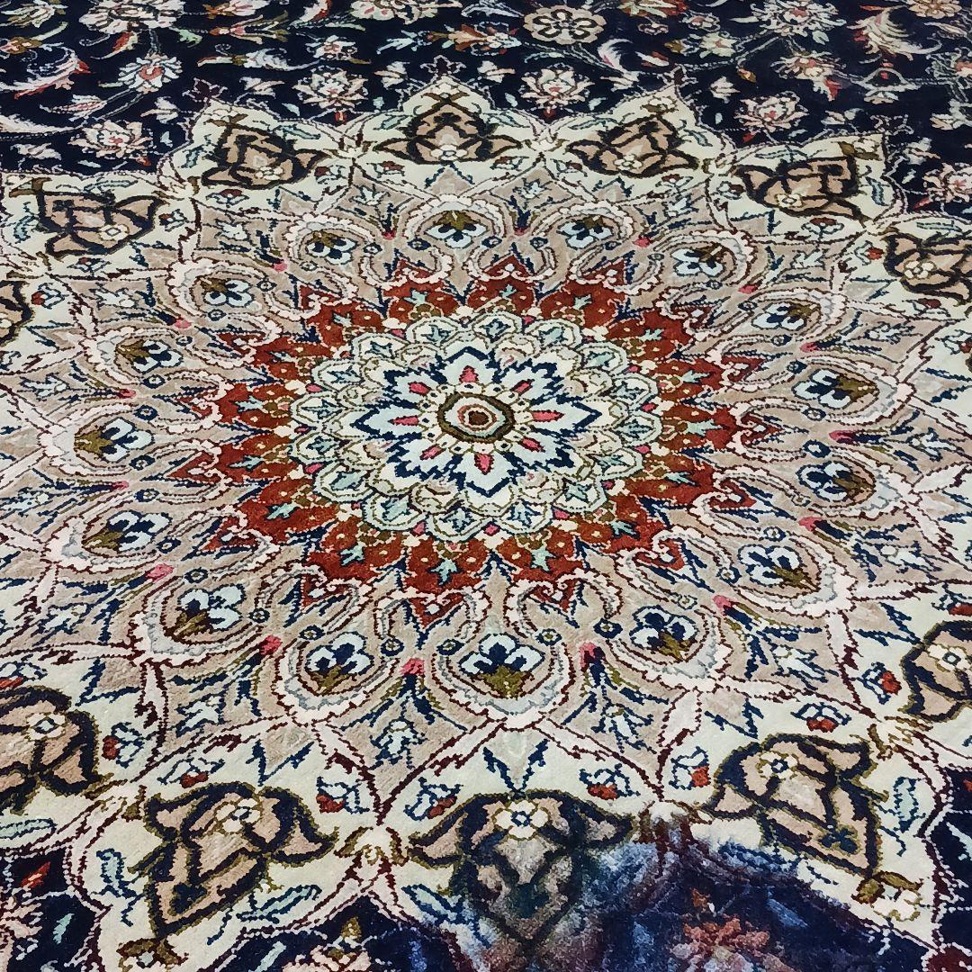 Y3254 高級ペルシャ絨毯 カシャーン シルク100% 工房サイン 手織り