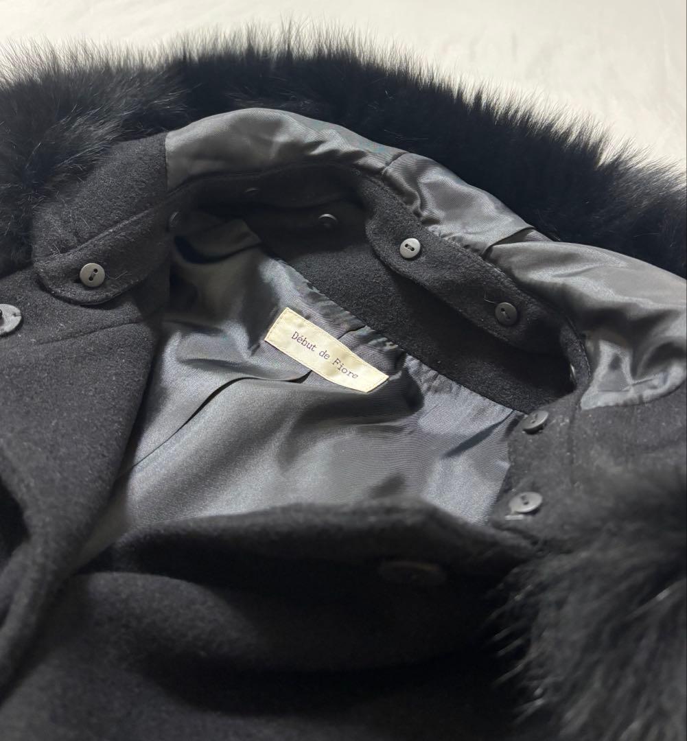 美品✨フォックスファー フード付　ビジューコート デビュードフィオ　アンゴラ混