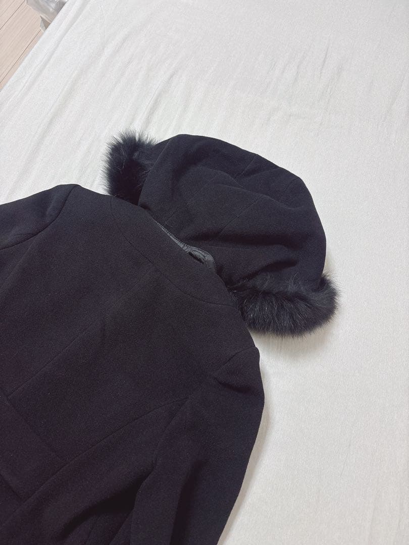 美品✨フォックスファー フード付　ビジューコート デビュードフィオ　アンゴラ混
