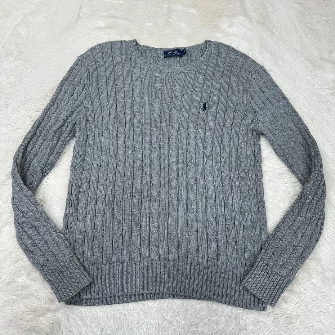 ✨美品✨ポロラルフローレン ケーブルニット グレー L ポニー刺繍 綿100%