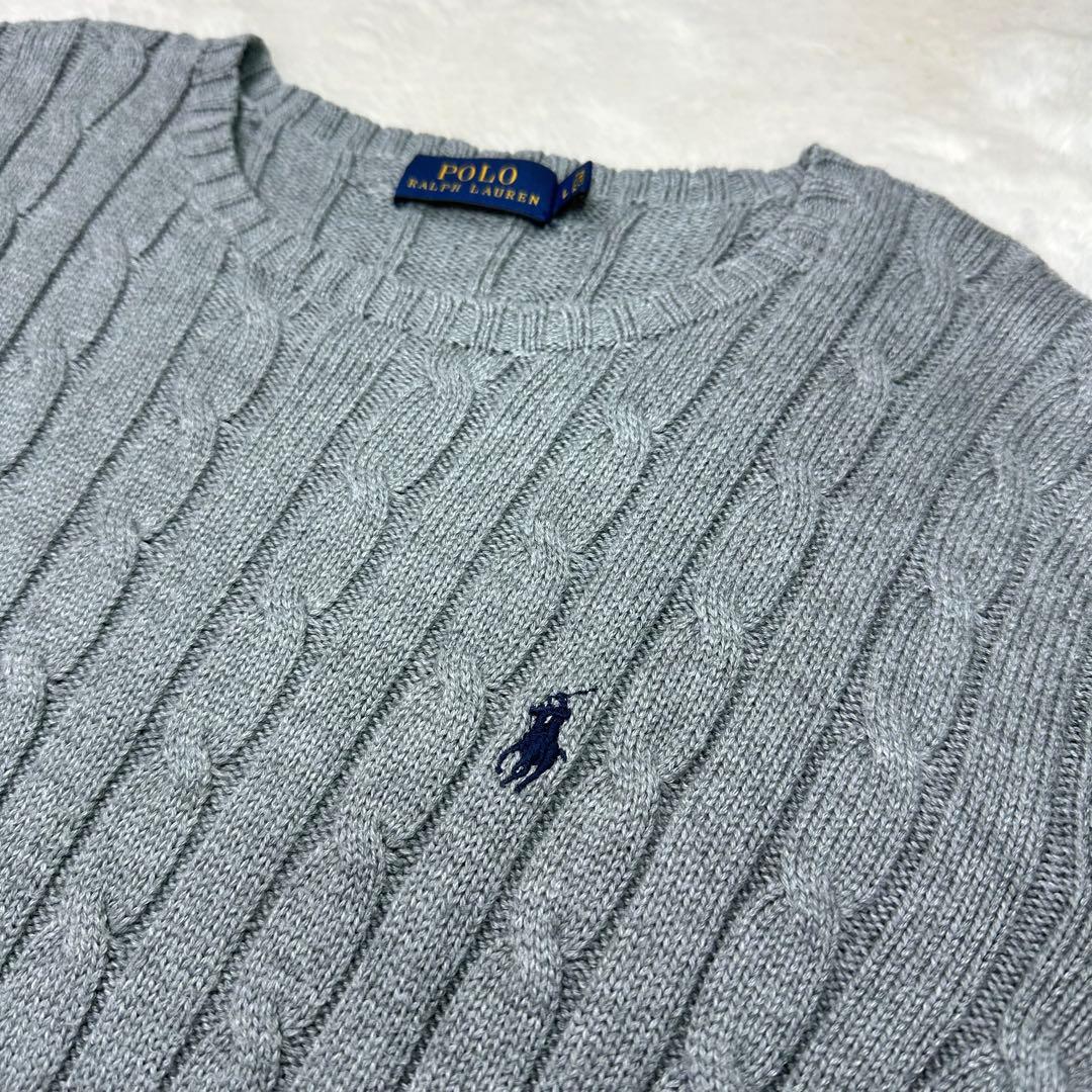 ✨美品✨ポロラルフローレン ケーブルニット グレー L ポニー刺繍 綿100%