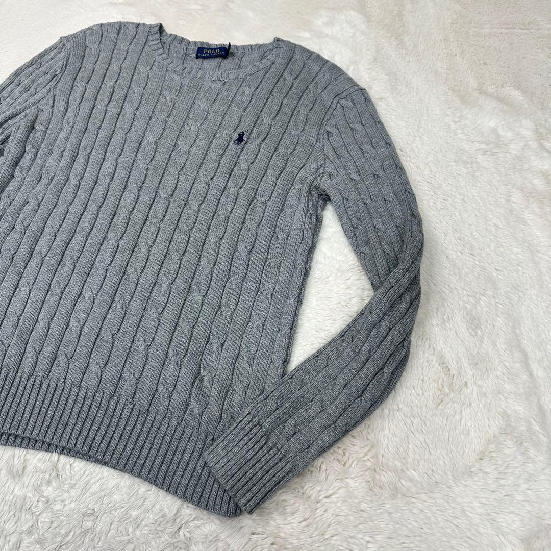 ✨美品✨ポロラルフローレン ケーブルニット グレー L ポニー刺繍 綿100%