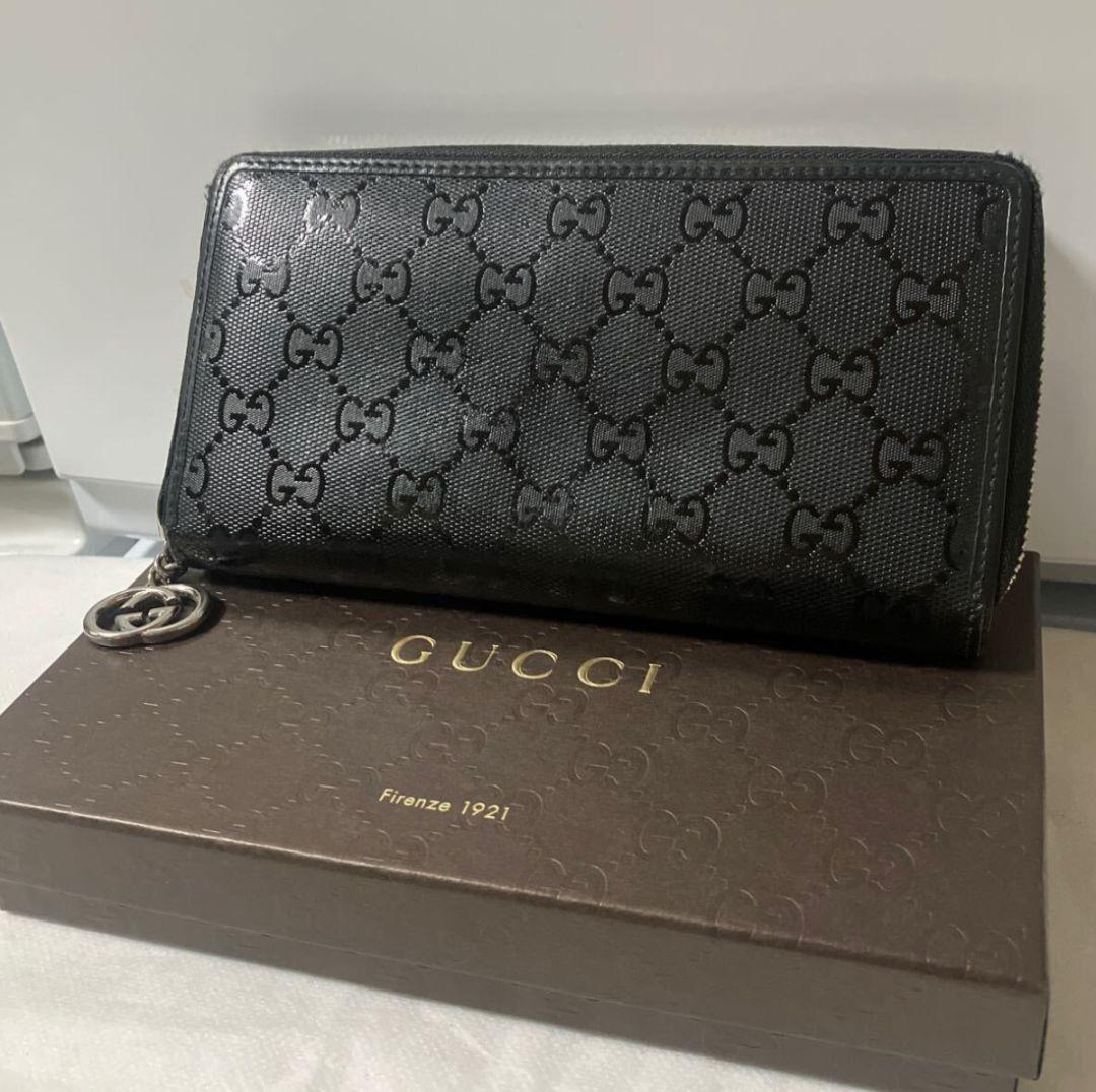 リ*ウ様 【美品】GUCCI グッチ ラウンドファスナー 長財布 レザー ブラッ