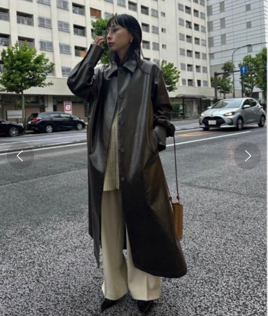 【大幅値下げ】レザー・フェイクレザーロングコート アウター ブラウン