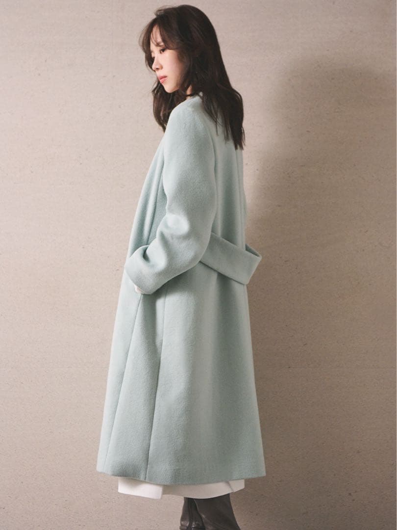 カシミヤ混合ノーカラーコート