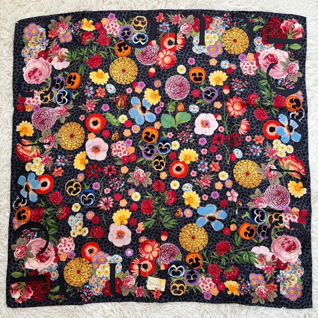 GUCCI グッチ シルク スカーフ フラワー 花柄 レオパード フローラル