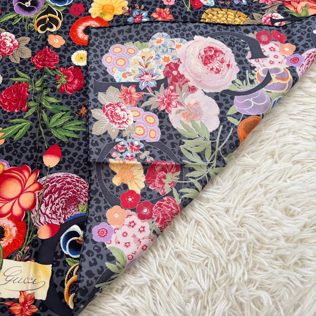 GUCCI グッチ シルク スカーフ フラワー 花柄 レオパード フローラル