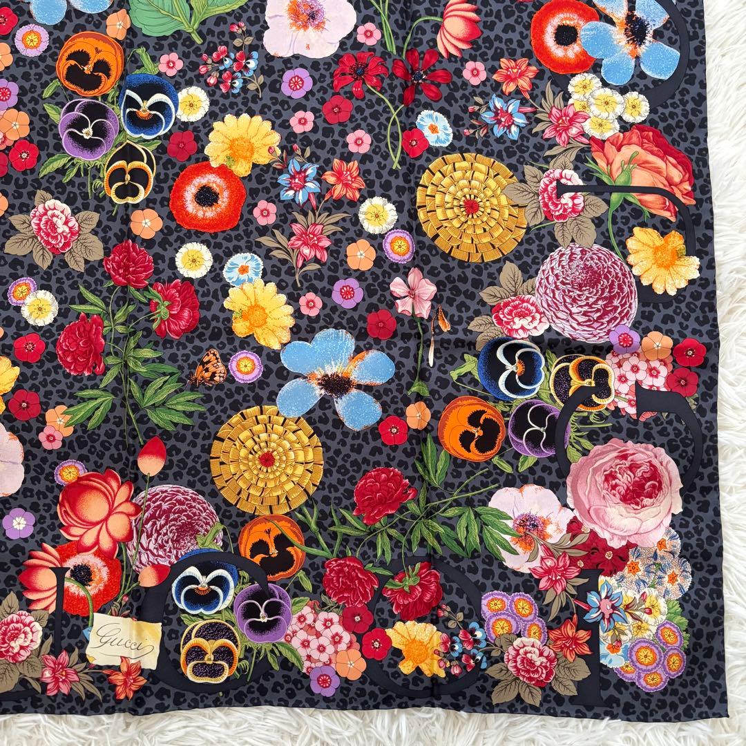 GUCCI グッチ シルク スカーフ フラワー 花柄 レオパード フローラル