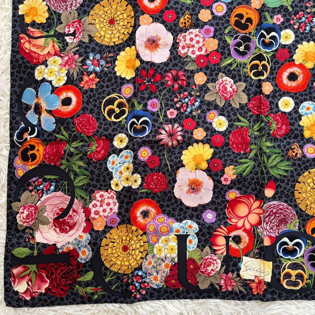 GUCCI グッチ シルク スカーフ フラワー 花柄 レオパード フローラル