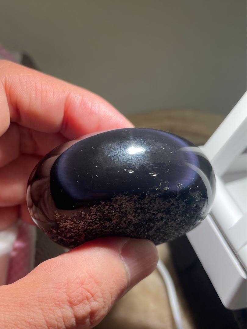 研磨品　十勝石玲瓏　ブルーパープルシラー　ほぼ全面磨き　レインボーオブシディアン