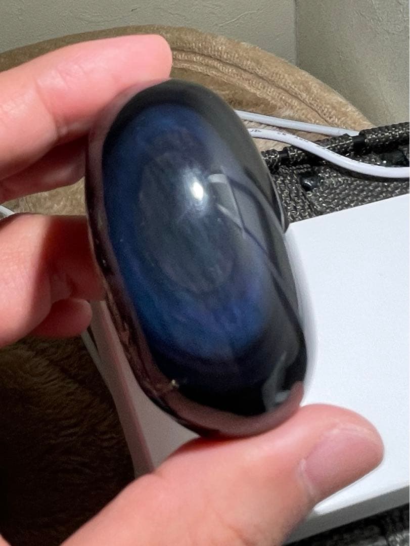 研磨品　十勝石玲瓏　ブルーパープルシラー　ほぼ全面磨き　レインボーオブシディアン