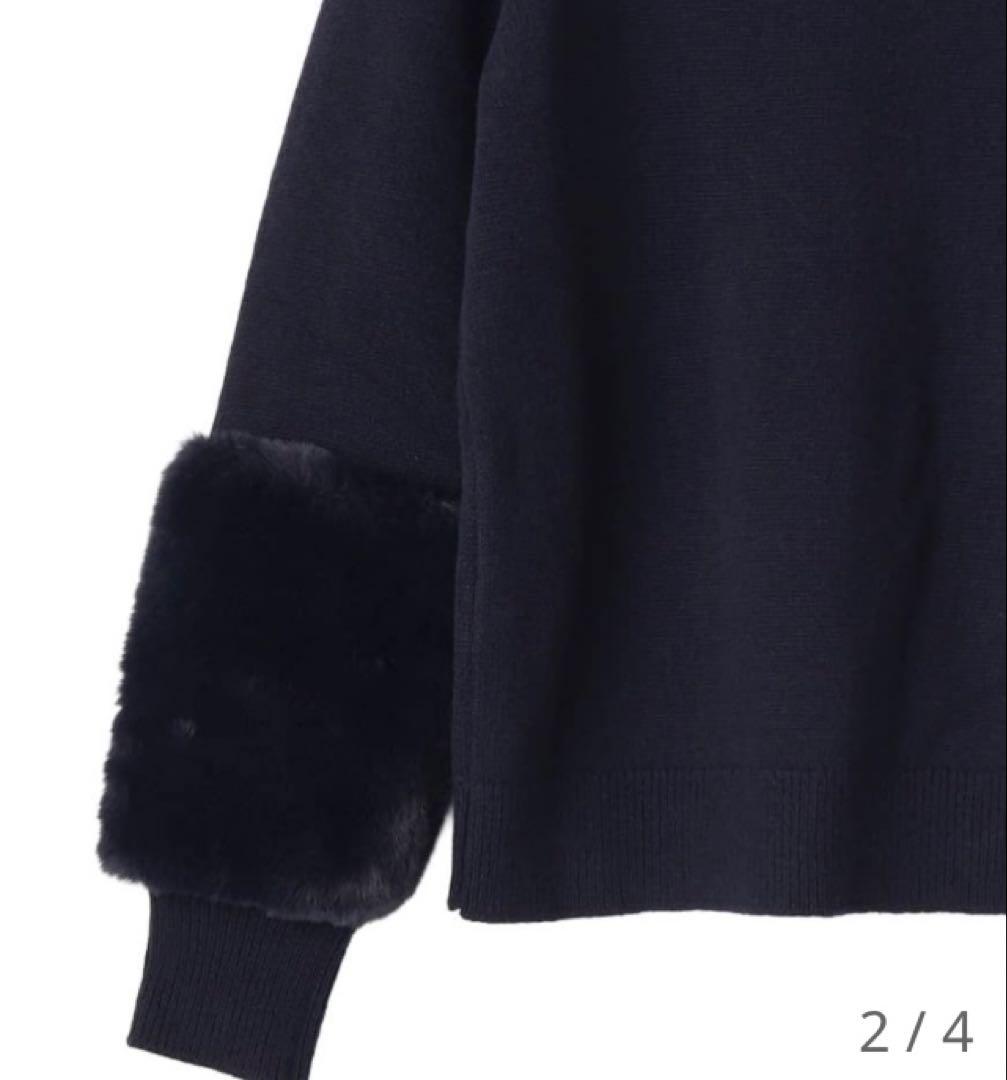 レリアン　ハイネックニットプルオーバー　13サイズ　ファー付　ネイビー　未使用品