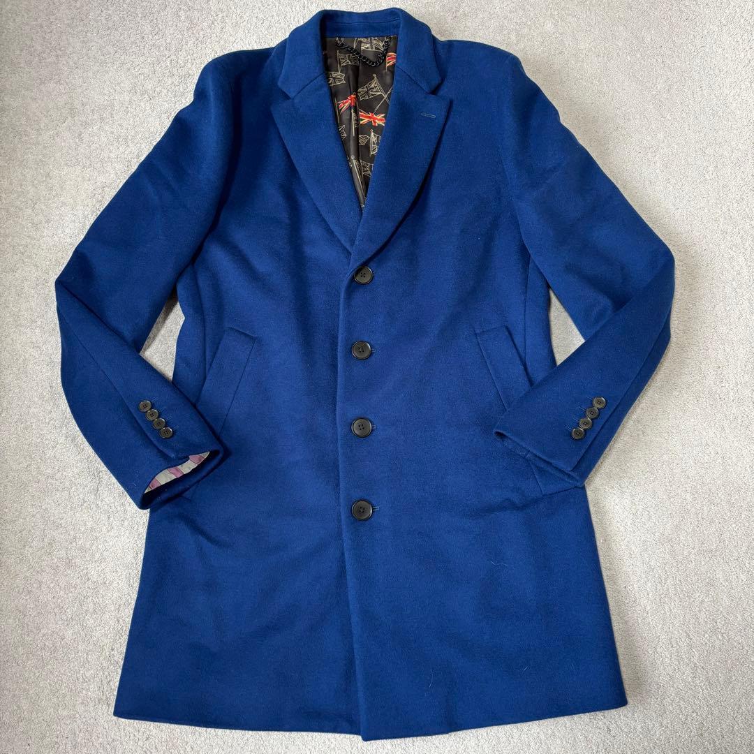 美品 ポールスミス チェスターコート ユニオンジャック Lサイズ ブルー ロング