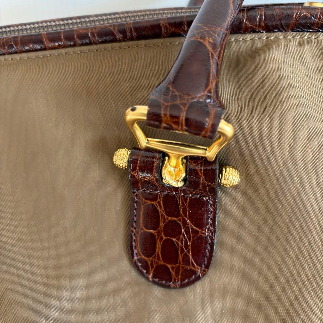 極美品⭐︎ バレンシアガ⭐︎ボストンバッグ ブラウン ナイロン×クロコ型押しレザー