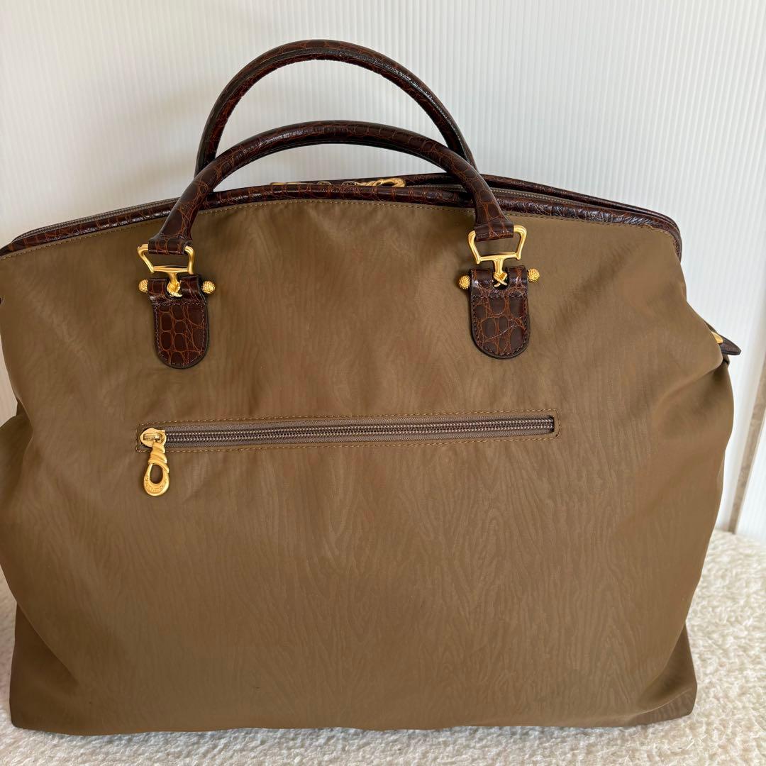 極美品⭐︎ バレンシアガ⭐︎ボストンバッグ ブラウン ナイロン×クロコ型押しレザー